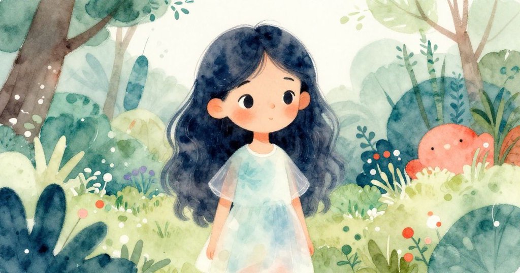 Tess 靜立於生機盎然的花園中，臉上露出寧靜與滿足，隨著自然旋律沉澱心情，故事溫柔落幕。