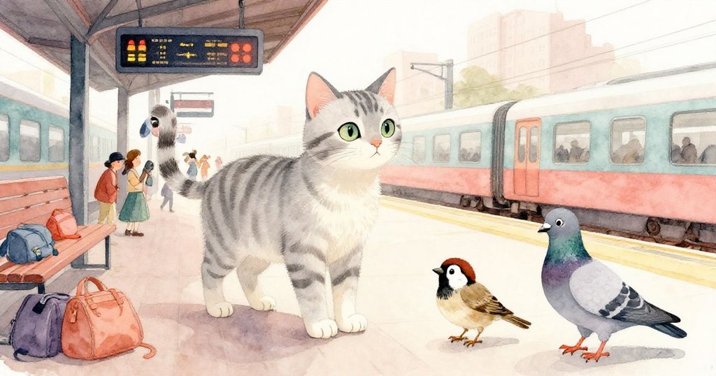 在熱鬧月台上，Silver Flash與Dart和Percy互動，背景有發光的出發板與溫暖晨光，動感十足。