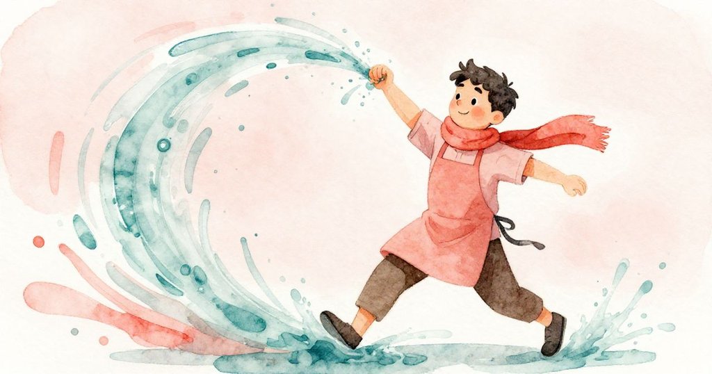 Jasper動感扭乾濕圍巾,液體飛濺形成色彩斑斕旋轉圖案,展現出決心與活力