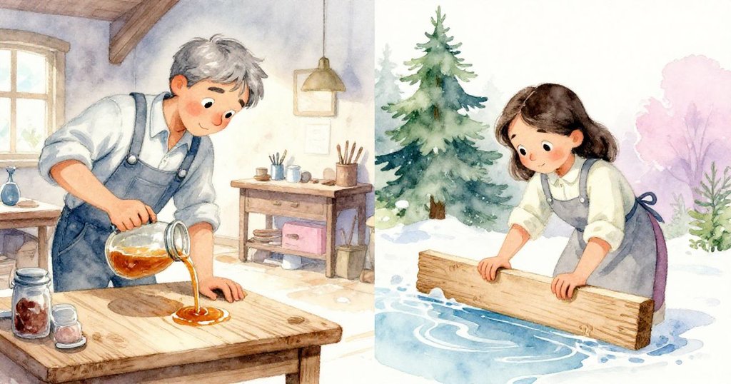 奧斯卡輕輕傾斜罐子讓焦糖色水流沿著溝紋流動，佛羅拉迅速放置木板分流，畫面分割展示兩種動作。