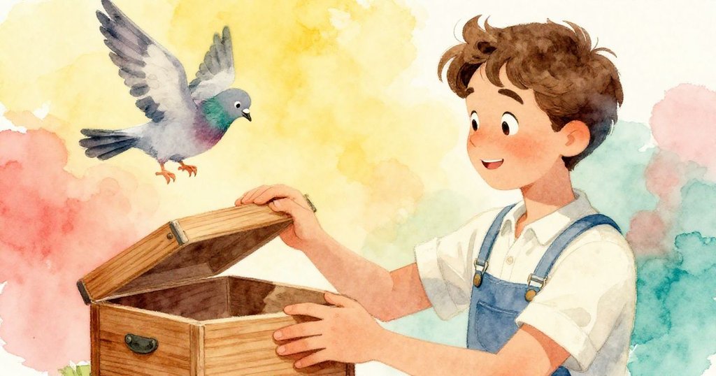 奧斯卡成功撬開木盒露出縫隙,臉上流露喜悅,鴿子也湊近共慶,故事轉入解謎圓滿階段。