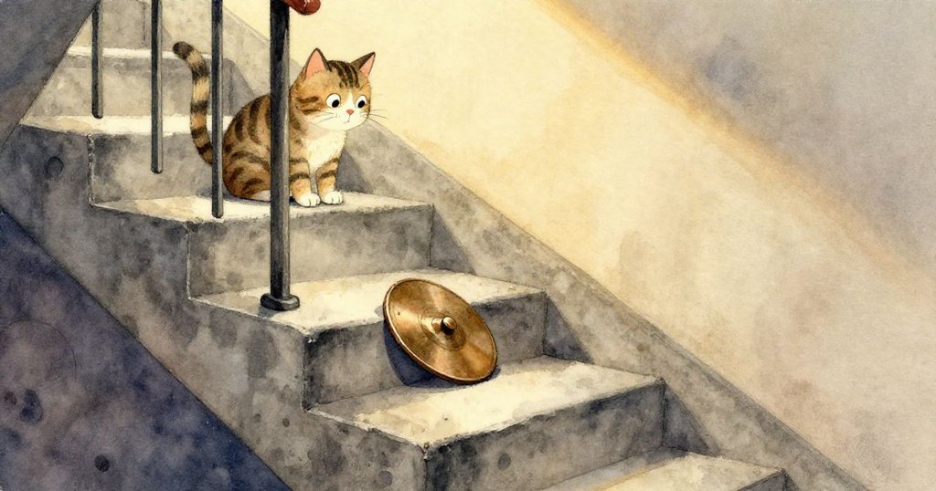 露比伸手試圖抓住顫動的銅盤,卻因地毯靜電輕蹭而滑脫,畫面角度獨特且細節豐富。