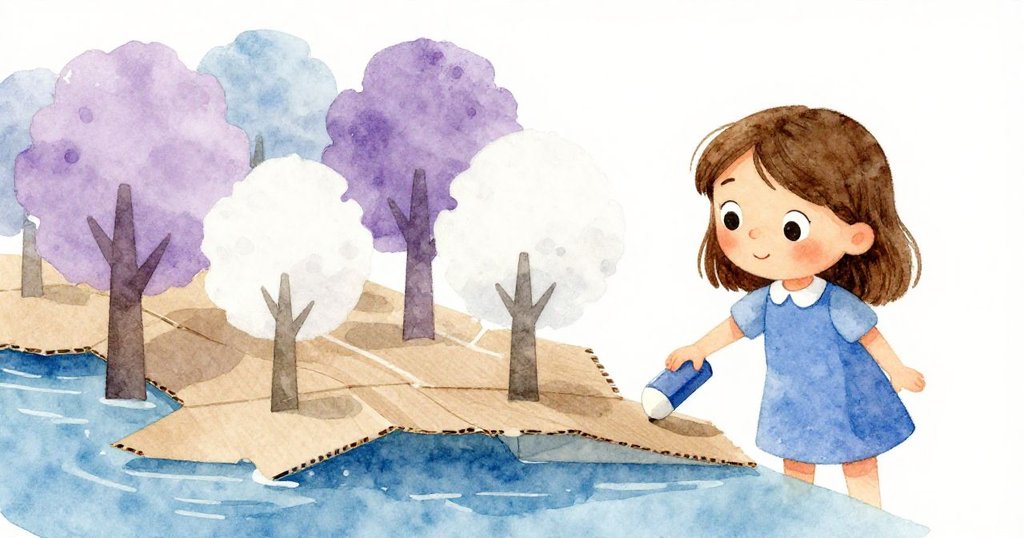 Zara回憶中輕提橡皮,粉筆盒中搖動著鬆散粉筆,紙板模型上樹木顫動,充滿溫柔懷舊情感。