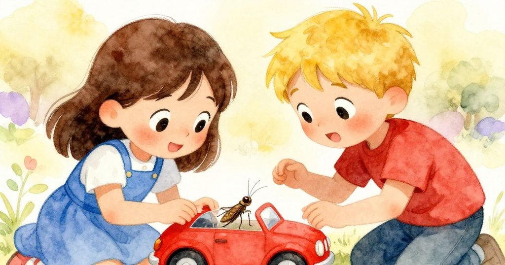 Zara和Eli聚在一起,注視著裝有蟋蟀的紅色玩具車,神情果斷又充滿溫情,室內氛圍溫暖。