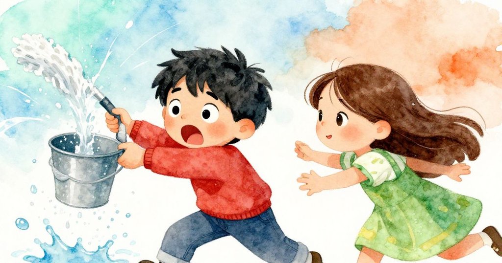 布拉姆驚恐跳退，水花飛濺向鞋邊，琪拉迅速擁抱被子，捕捉緊張瞬間與真摯情感