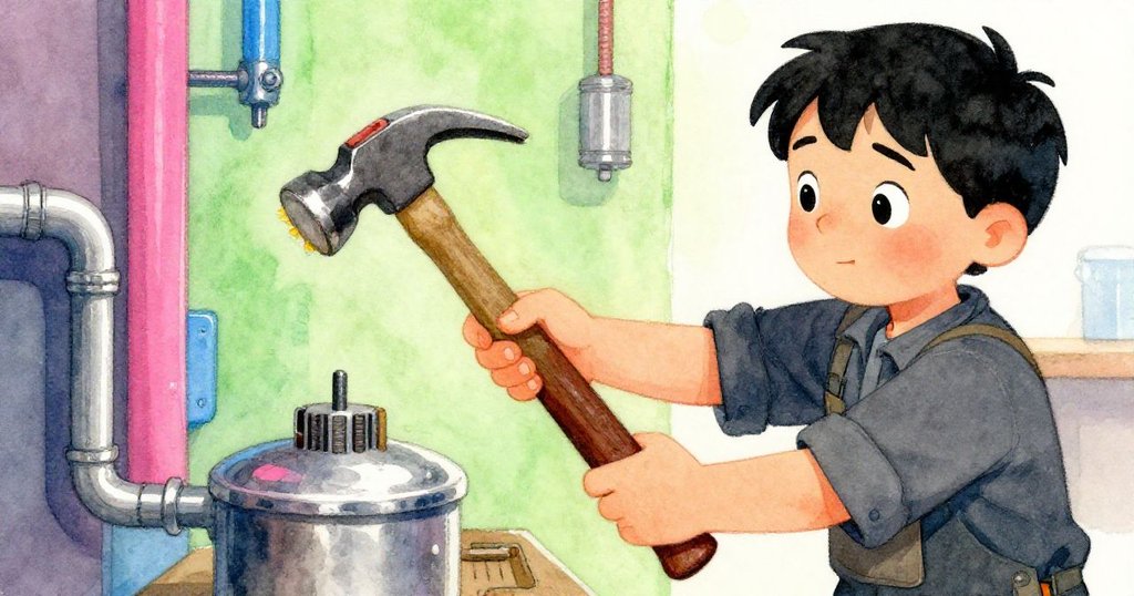 Atlas用手仔細刷拭老錘的手柄，充滿溫柔情感，在充滿霓虹光影的工廠內細緻展現工具質感