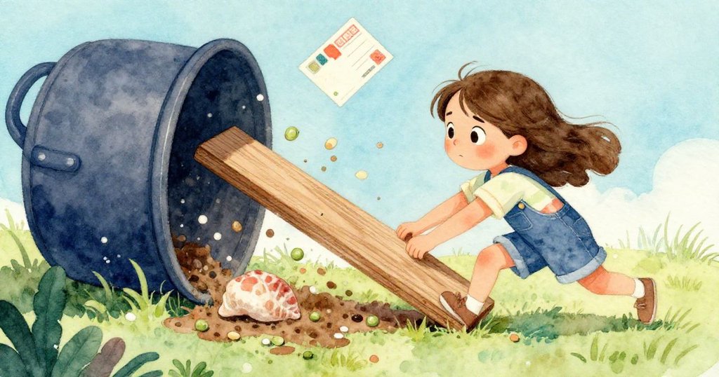 莉莉用力滑開木板, 引發花盆傾倒, 泥土中展露青豆、貝殼與明信片, 氣氛熱烈充滿轉折。