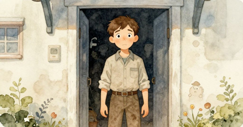 歐文站在輔助工作間入口，回眸凝視靜謐空間，神情堅定與反思，場景從動盪走向平靜，意味深長。