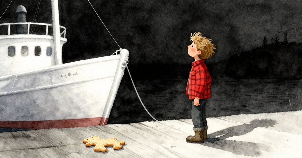 芬恩在傍晚微霜覆蓋木板時最後觸摸船體，緩步離開現場，神情平靜帶著依依不捨，落幕謎樣海上故事