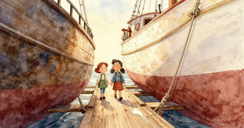 從可拉視角看見木板上乳白色痕跡中微小貝殼逐漸顯現，散發淡淡光芒令人驚奇。