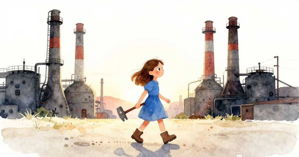 Viola於夕陽餘暉中離開熔爐院落,手握重生工具,神情滿足與希望,鋪陳故事結局與新生展望。