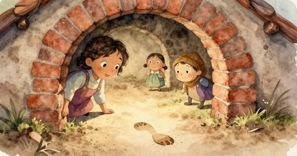 Ashia 輕觸濕潤足跡，纖細指尖探索土面紋理，柔光襯托出細膩的自然細節與好奇情懷。