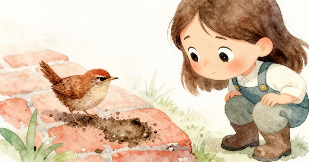 Wren聚精會神觀察泥跡印記，眼神充滿驚奇與疑慮，近距離展現其細膩情感。