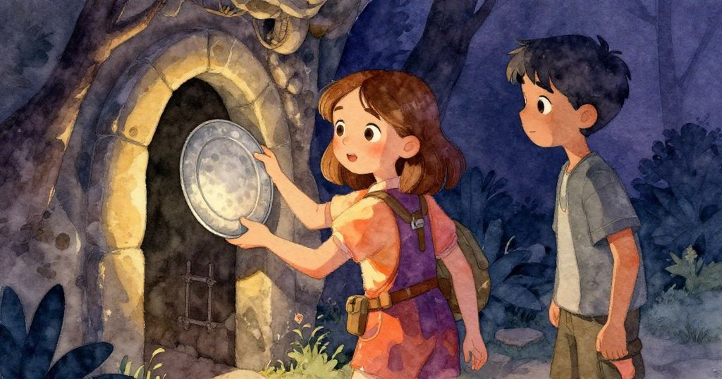 Gwen與Ivan站在神祕開口前，Gwen手持鐵盤仔細觸摸邊緣，兩人神情堅定，預示著冒險續篇。