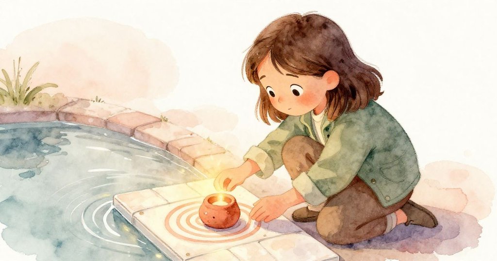 橄欖神情凝重地對望著磁磚與陶燈,在暖陽下仔細尋找內心答案,畫面流露出決定前的靜謐與思索。