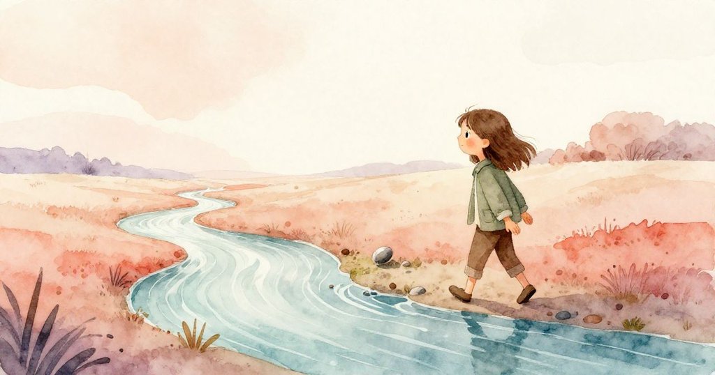 橄欖背對觀眾走向開闊的溪流,輕輕放下一顆石子,遠方天際綻放希望光芒,展現故事最終的成長與覺醒。