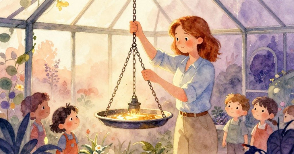 Sage專注轉動機械鏈條，昏黃柔光照映降下托盤，溫室內生機交織策略轉變中