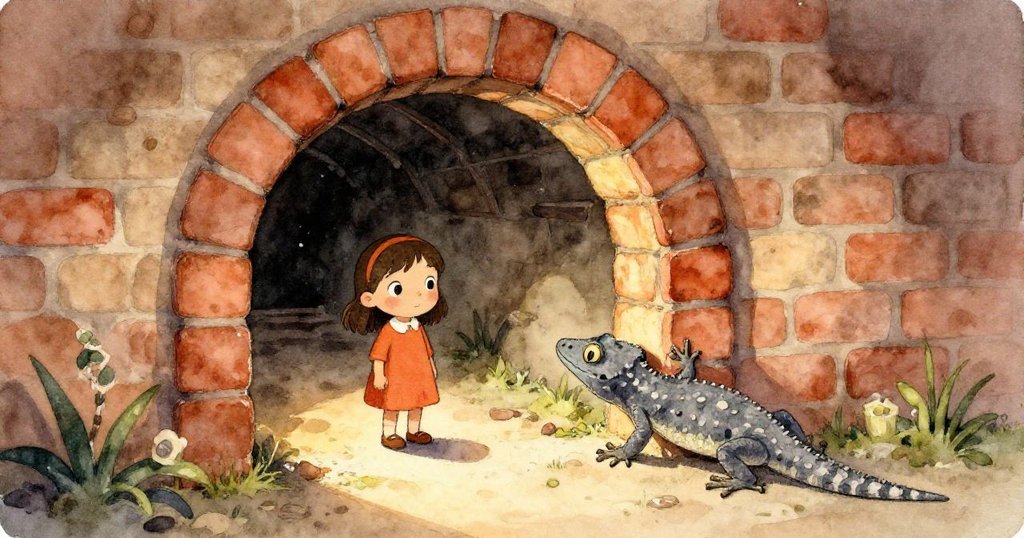 Dina的手戴著手套，拿著燒焦刷子輕觸陶鱗蜥蜴，近距離展現出陶泥的脆裂與琺瑯質感，細節豐富。