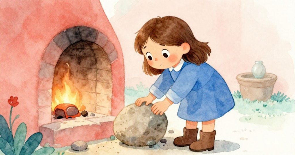 Dina踏在木板上，一手輕撥通風石，臉上流露掙扎與堅定，背景隱約顯示還未完成的陶器。