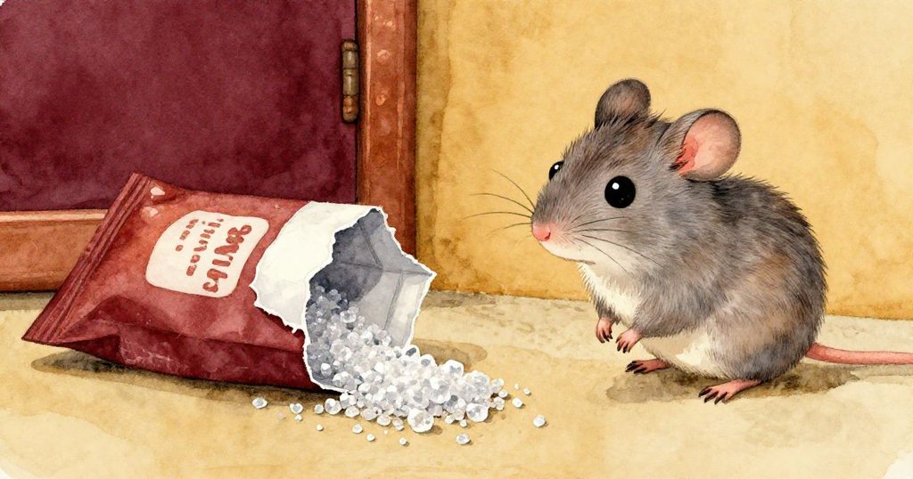 小米好奇地注視著破紙包落下的閃亮糖晶，其背景櫃檯細膩呈現褐調與銅色光澤。