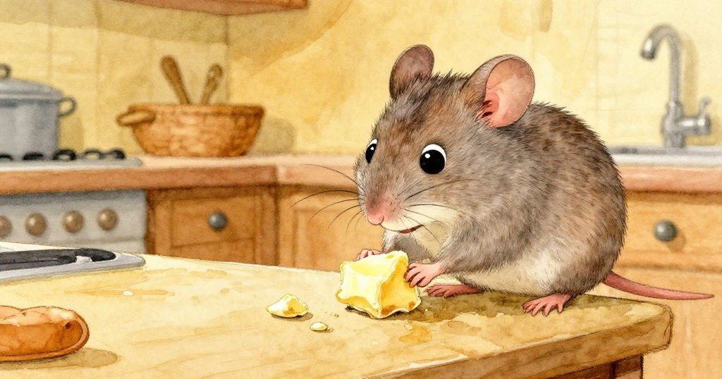 小米專注地夾著奶油碎，溫柔又堅定，眼神充滿決心，將奶油碎放在安全平臺上。