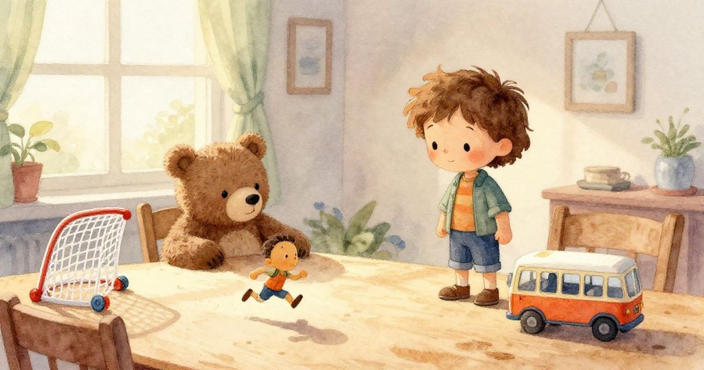 以小奔跑者視角呈現,背景出現巨大Quinn手影和玩具,營造出奇幻童趣與超大比例場景。