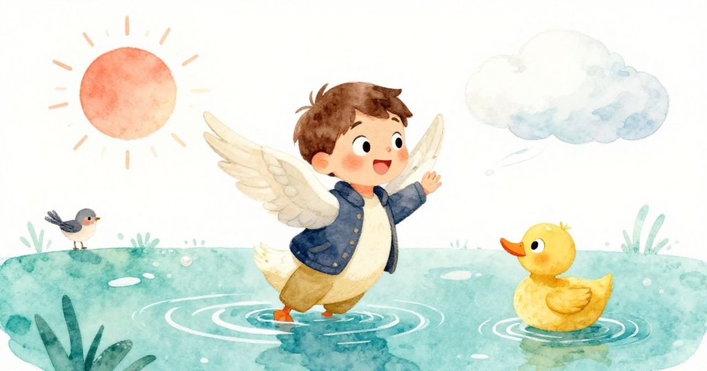 小鴨快樂地拍動翅膀,小鳥輕輕降落在池邊,Felix微笑旁觀,雲朵遮擋陽光送別故事結局