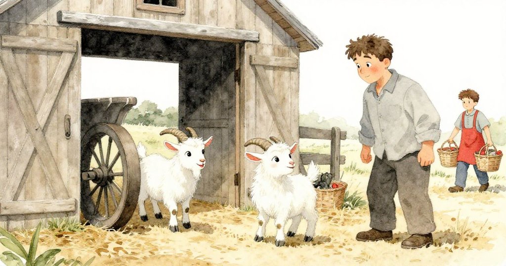 比利與流浪輪子一同朝露天稻草區前進，批發商瑞利提籃登場，鄉村風光明亮動人。