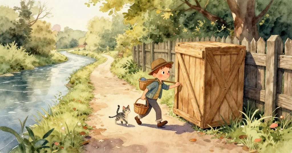 舊柵欄敞開露出隱藏小徑，隨風飛舞的樹葉見證時光流轉，呈現寧靜轉變之美。