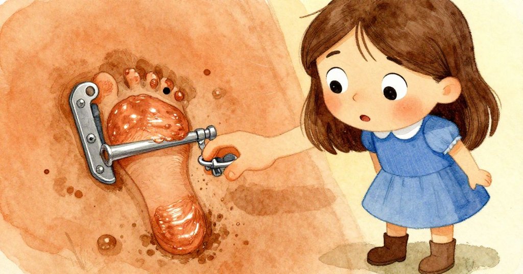 Ruby專注撥起泥中露出的金屬鉸鏈,手指輕觸濕潤金屬,她驚愕與沉思交織於眼神中。