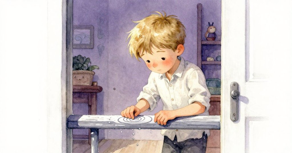 杰斯珀站在濕潤欄杆旁,目光凝重,輕輕用拇指畫圈,透露出對現狀的深思。