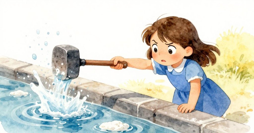 珍珠依靠欄杆,緊握著暖爐撥棒,水花與麵粉糊相互交融,臉上流露出專注與驚訝。