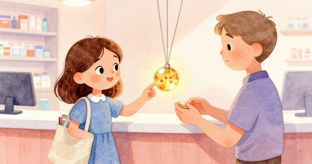 Oscar 輕觸發光牌，Iris 小心翻轉露出金屬觸點，兩人臉上顯現好奇與期待，場景充滿緊張感。