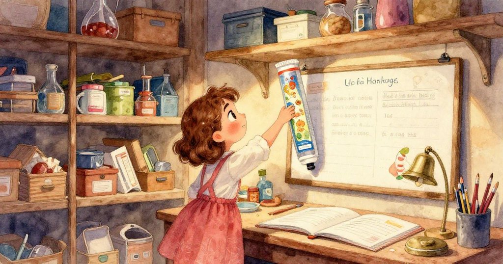 開放的教室門以超現實弧度揮舞，彈珠沿扭曲走廊流動，場景充滿奇幻幾何與學校色彩，給人夢幻感受。