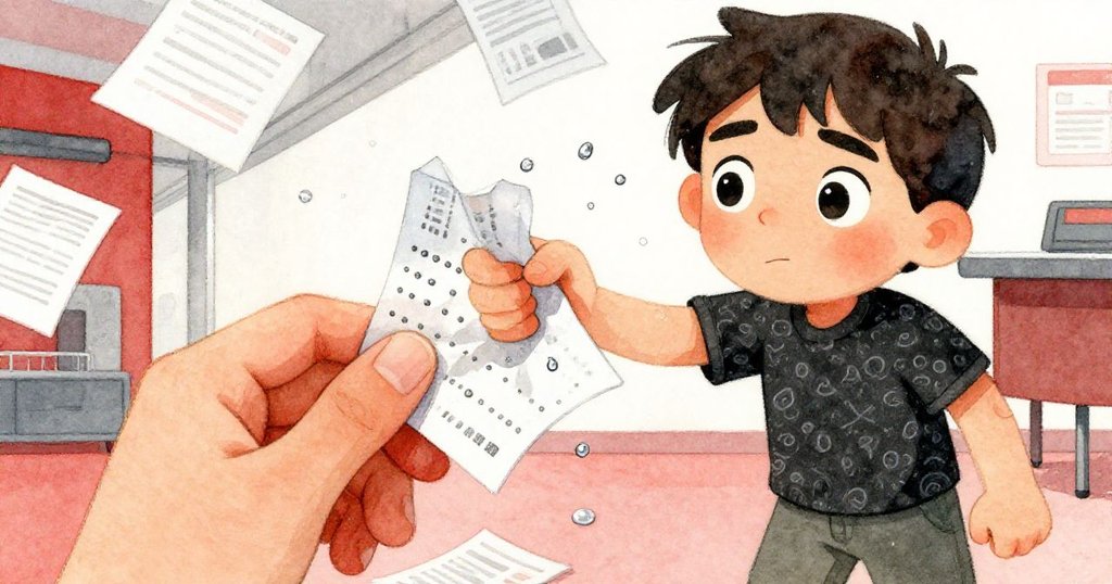 布拉姆特寫抓著皺票,汗珠明顯,背景散落紙張及現代室內光影映襯,神情緊張。