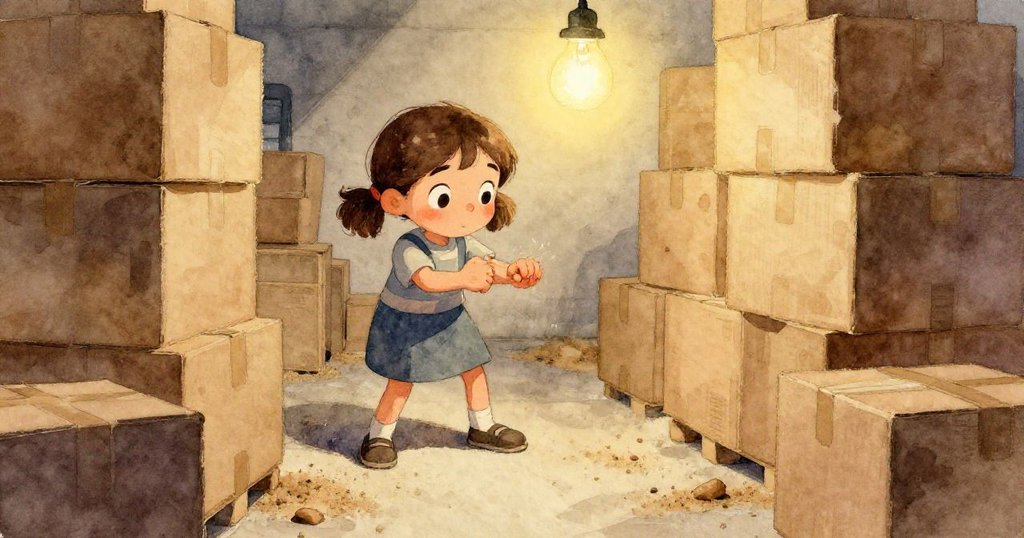 Cora 輕觸粗糙布料與斑駁地球儀，細節展現舊物質感和懷舊風情，動作溫柔，環境昏暗神秘。