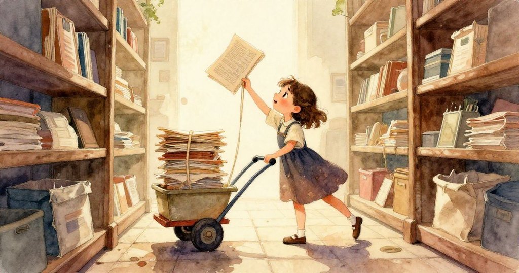 Clara小心推動推車，她的腳步踏在不平瓷磚上，展現出細緻的動作和溫柔室內燈光，令人感受到堅定與專注。