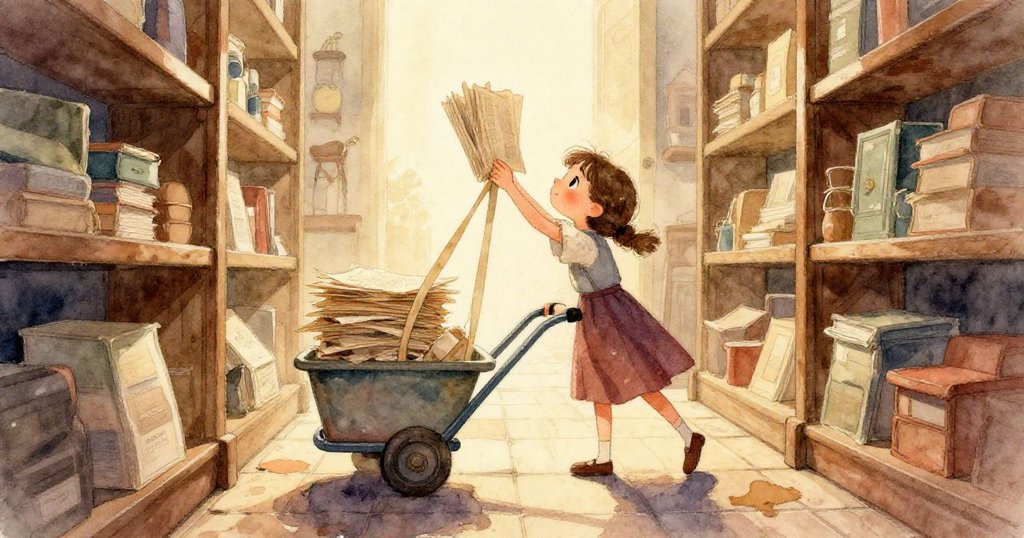 從高處俯視，懸掛的運動繩突然擺動，Clara迅速俯身避開，畫面充滿動感與溫暖的工業光影。