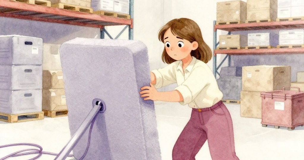 在倉庫室內的新區域，Clara專注地將泡沫板豎立作為防護屏障，旁邊堆疊著板條箱，顯示出她的靈活與決心。