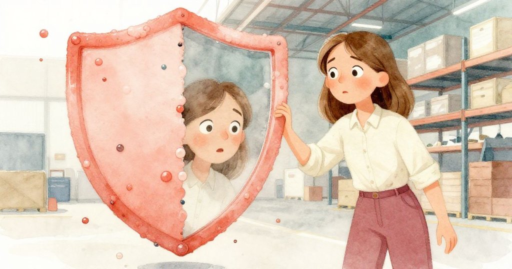 在高潮時刻，泡沫防護板裂開，散落白色泡沫碎片，Clara面露驚訝與堅定，畫面細膩生動。