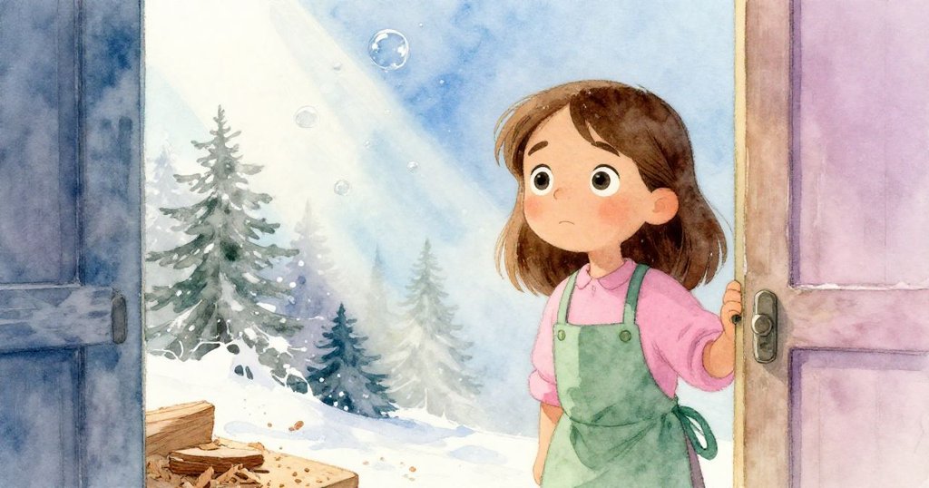 透過半開門的柔光,木屑如水中氣泡般輕舞飄揚,Zara靜靜觀察這奇妙流動,營造出夢幻般的情境。