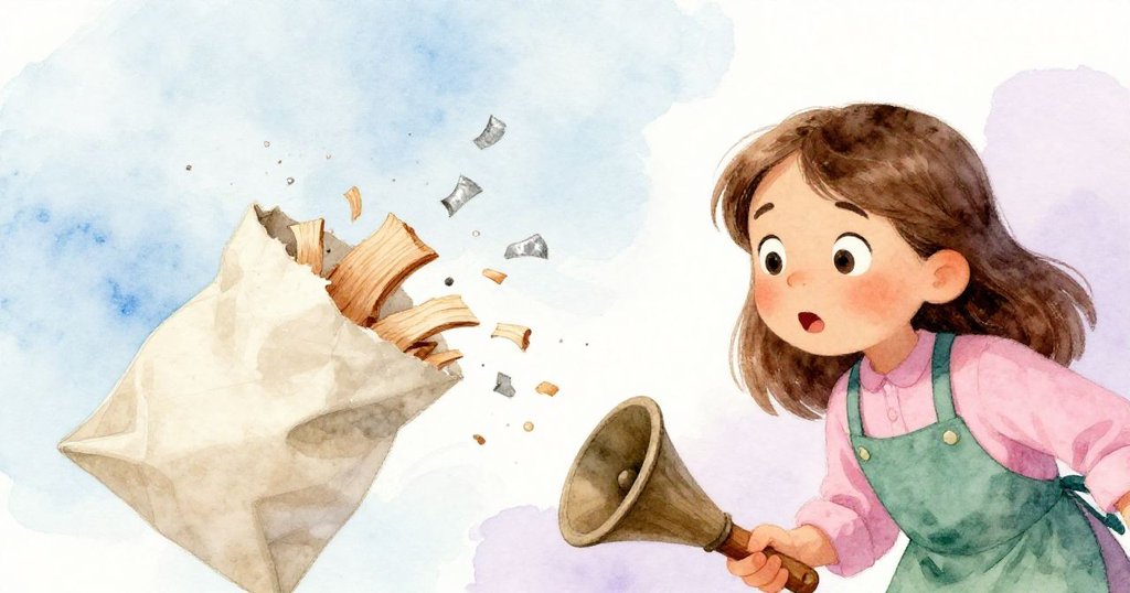 在工作坊內,木屑撞擊紙袋瞬間爆裂,Zara驚訝俯身探查,緊張情緒達到高潮,氣氛瞬間定格。