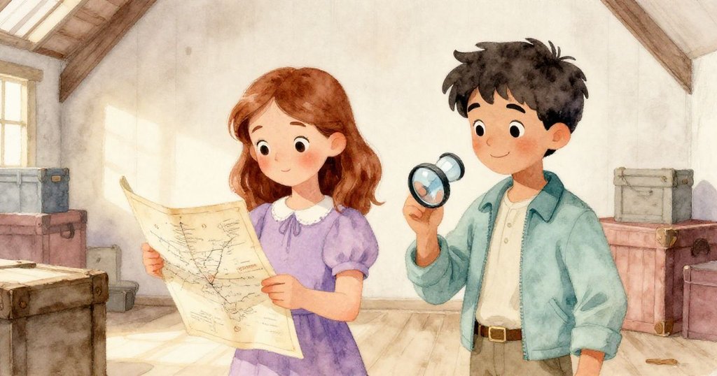 在古樸的倉庫中，Nell聚精會神地檢查受損地圖，Jasper小心持著變色鏡頭，室內透進柔和陽光，充滿回憶與溫馨。