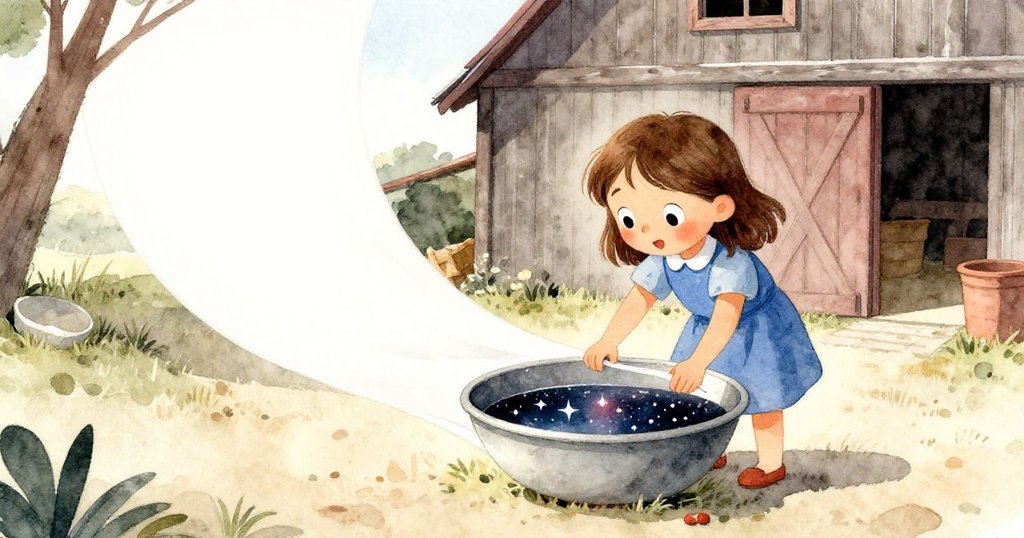 傍晚餘暉中，June將橡膠布折疊成淺碗，穀倉背景散發詩意光芒，充滿期待與細心。