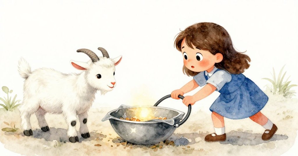 穀倉內，June輕推飼料桶移離小山羊，完成星光懸浮平台，神情堅定滿足，環境沉靜溫暖。