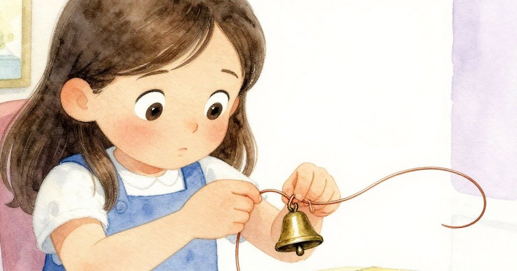 Mae專注於操作銅線繞圈,雙手輕觸金屬感受震動,展現探索細節的專注神情。