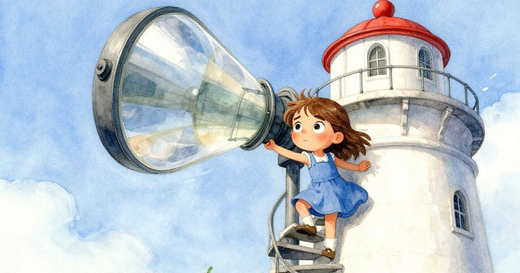 Mae在螺旋樓梯上向上攀登,凝視旋轉鏡頭,表情堅定,充滿勇氣迎向未知。