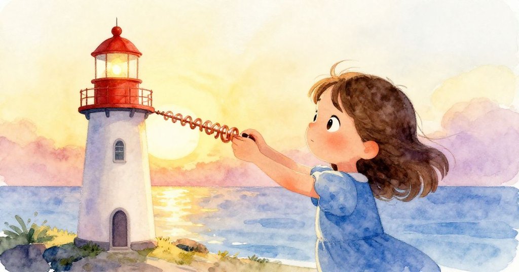 夕陽金光映襯下,Mae細心調整鈴鐺與銅線,臉上露出滿足笑容,故事迎向溫暖結局。