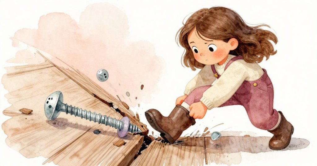 Ruby急速移動以阻止滾落的螺絲，她用靈活腳步推擠螺絲，臉上展現決心與專注，場景緊張有力。