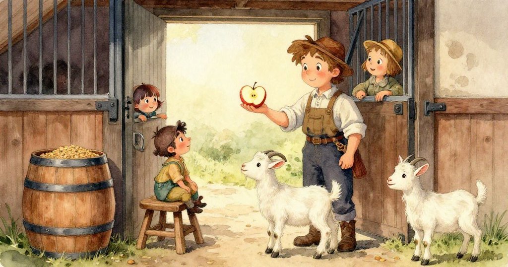 Hope的手專注地托著一片蘋果，細膩展現動作與質感，背景隱約顯露田園木凳與稻草，充滿溫柔決心。